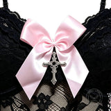 Criss Cross Lacing Bow Detail Sheer Lace Cropped Corset