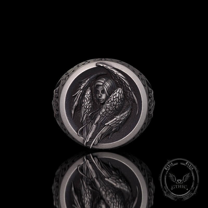Cross Archangel Guardian Sterling Silver Ring | Gthic.com