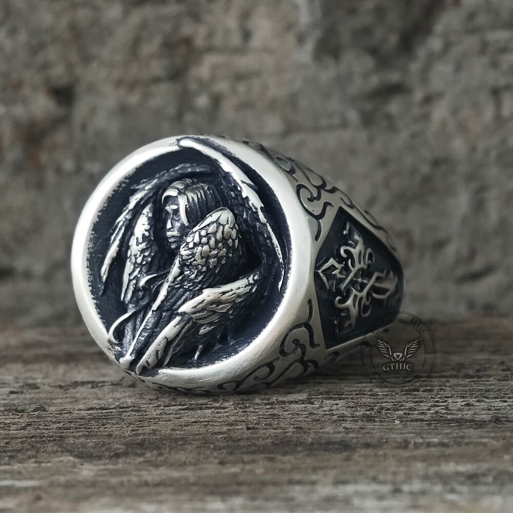 Cross Archangel Guardian Sterling Silver Ring | Gthic.com