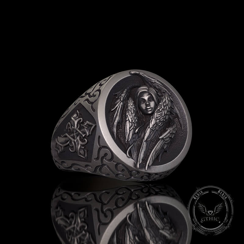 Cross Archangel Guardian Sterling Silver Ring | Gthic.com