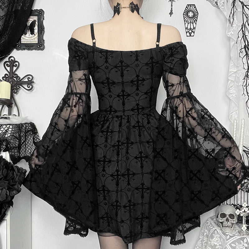 Cross Lace Polyester Gothic Mini Dress