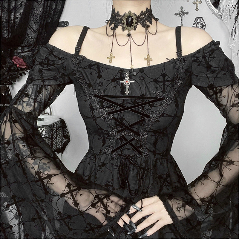 Cross Lace Polyester Gothic Mini Dress