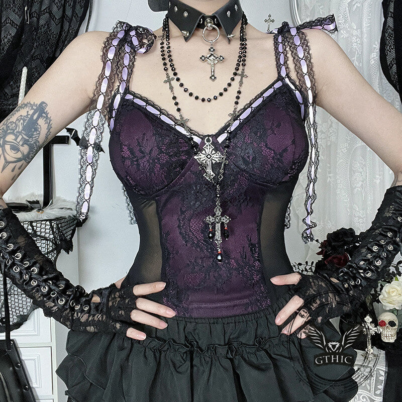 Cross Lace Slim Back See-through Gothic Suspender | Gthic.com