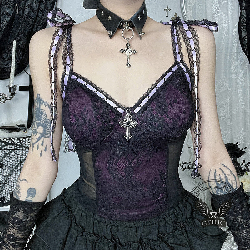 Cross Lace Slim Back See-through Gothic Suspender | Gthic.com