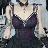 Cross Lace Slim Back See-through Gothic Suspender | Gthic.com