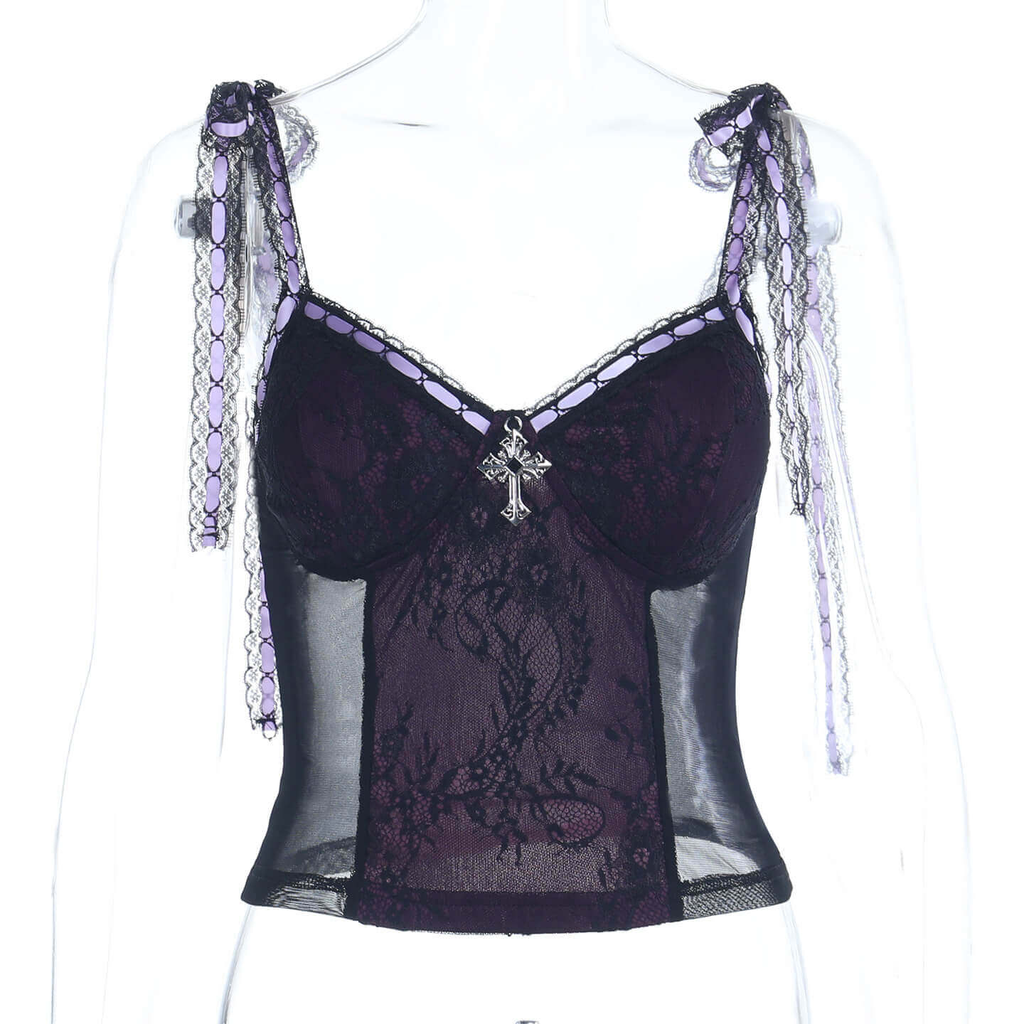 Cross Lace Slim Back See-through Gothic Suspender