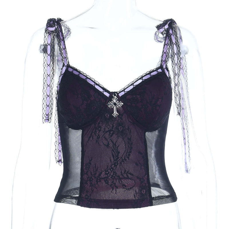 Cross Lace Slim Back See-through Gothic Suspender