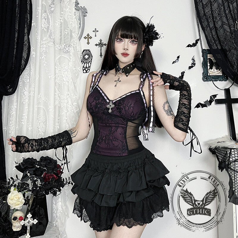 Cross Lace Slim Back See-through Gothic Suspender | Gthic.com