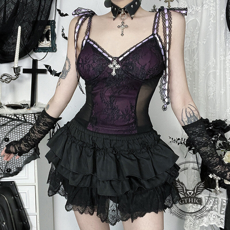 Cross Lace Slim Back See-through Gothic Suspender