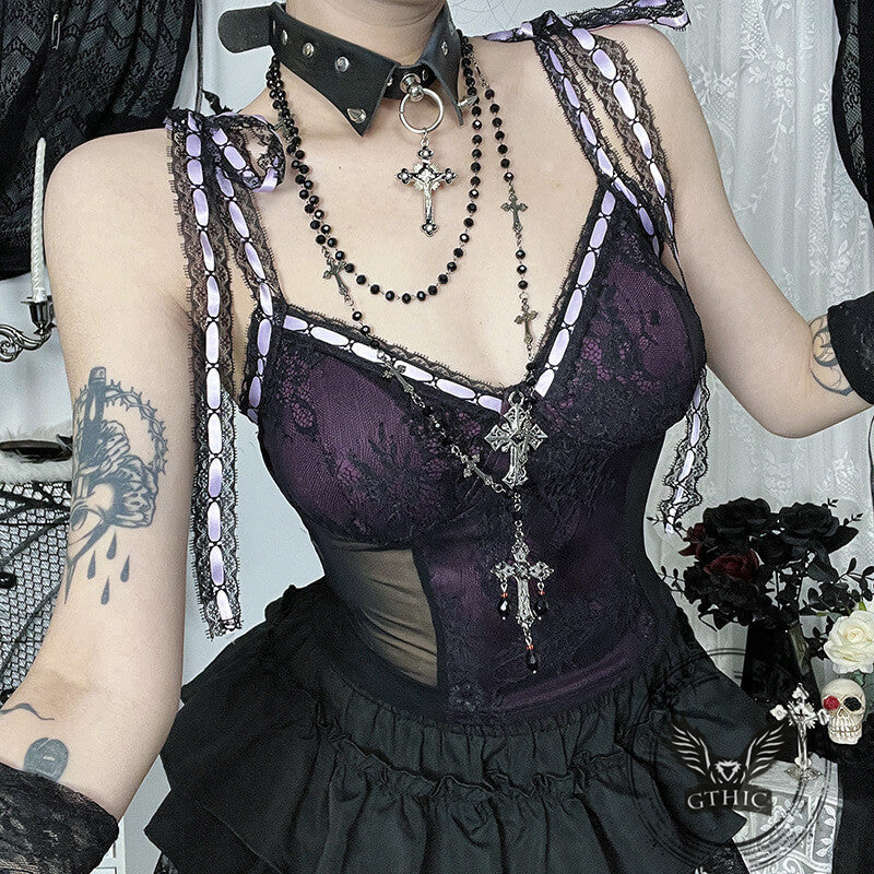 Cross Lace Slim Back See-through Gothic Suspender | Gthic.com