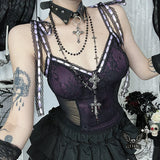 Cross Lace Slim Back See-through Gothic Suspender | Gthic.com