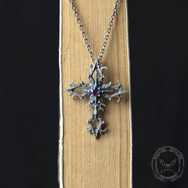 Cross Purple Zircon Sterling Silver Gothic Pendant | Gthic.com