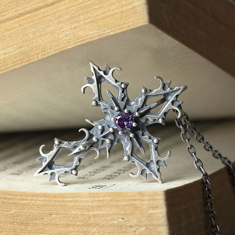 Cross Purple Zircon Sterling Silver Gothic Pendant | Gthic.com