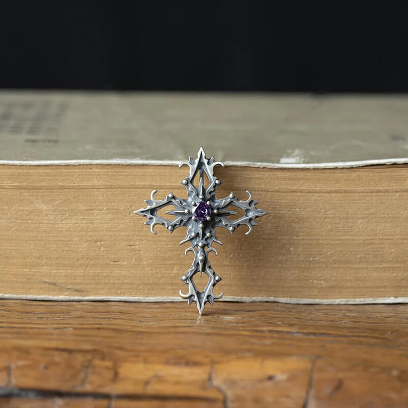Cross Purple Zircon Sterling Silver Gothic Pendant | Gthic.com