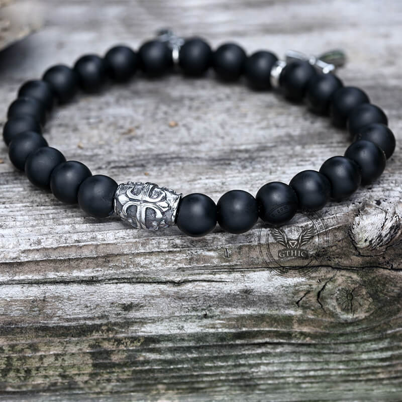 Cross Religious Agate Stone Bead Bracelet | Gthic.com