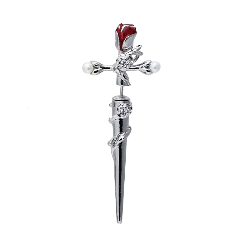 Cross Rose Copper Silver Plated Earrings | Gthic.com