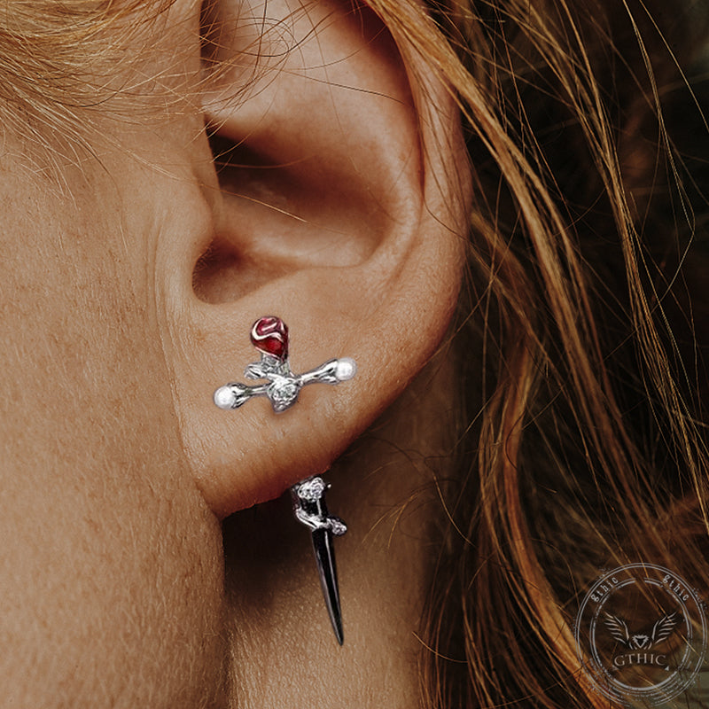 Cross Rose Copper Silver Plated Earrings | Gthic.com