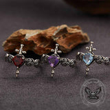 Cross Rose Heart Shape Crystal Sterling Silver Ring 01 | Gthic.com