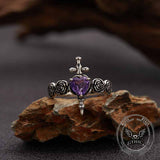 Cross Rose Heart Shape Crystal Sterling Silver Ring 02 | Gthic.com