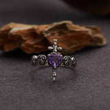 Cross Rose Heart Shape Crystal Sterling Silver Ring