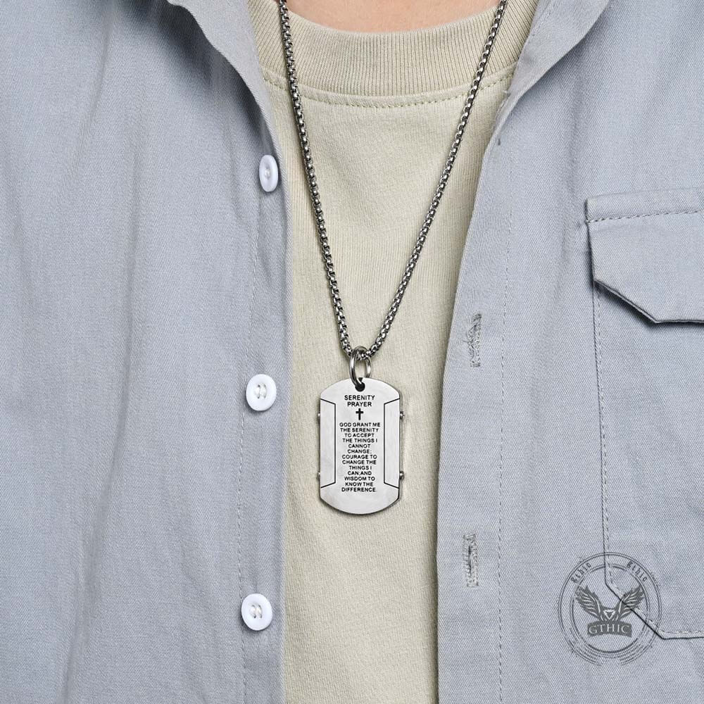 Cross Serenity Prayer Stainless Steel Military Tag Pendant | Gthic.com