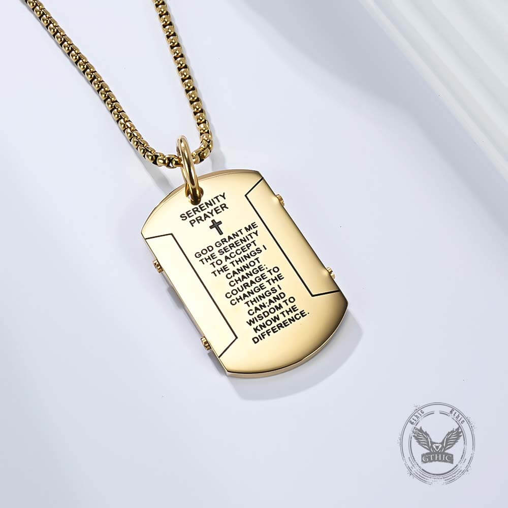 Cross Serenity Prayer Stainless Steel Military Tag Pendant