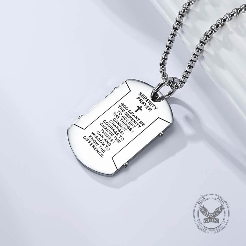 Cross Serenity Prayer Stainless Steel Military Tag Pendant