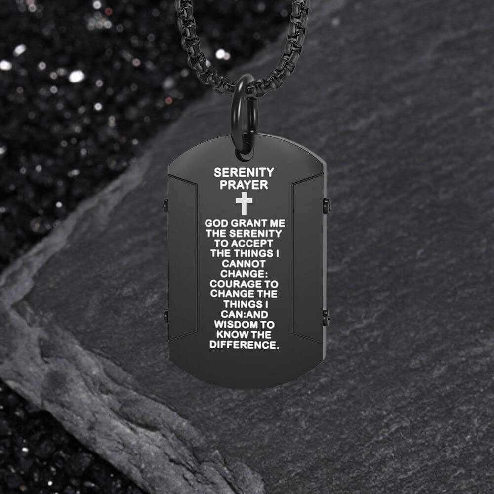 Cross Serenity Prayer Stainless Steel Military Tag Pendant