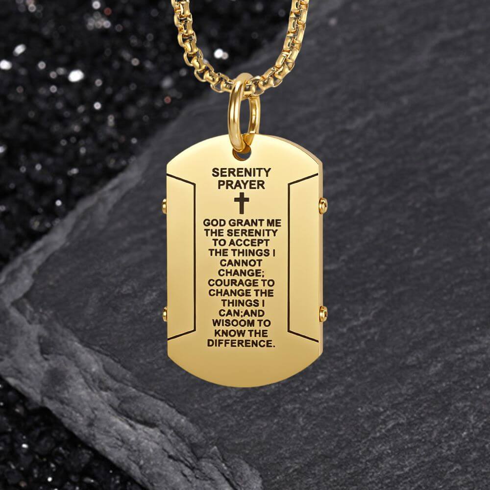 Cross Serenity Prayer Stainless Steel Military Tag Pendant | Gthic.com