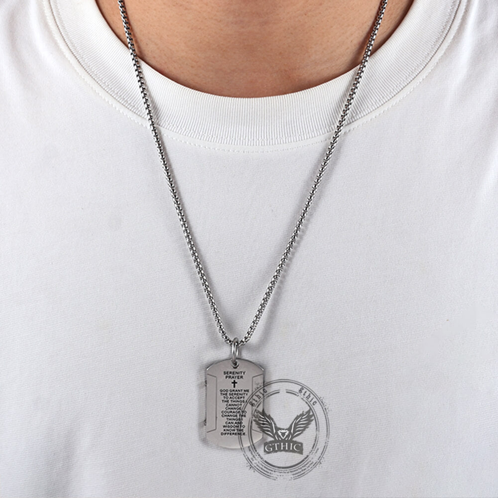 Cross Serenity Prayer Stainless Steel Military Tag Pendant | Gthic.com