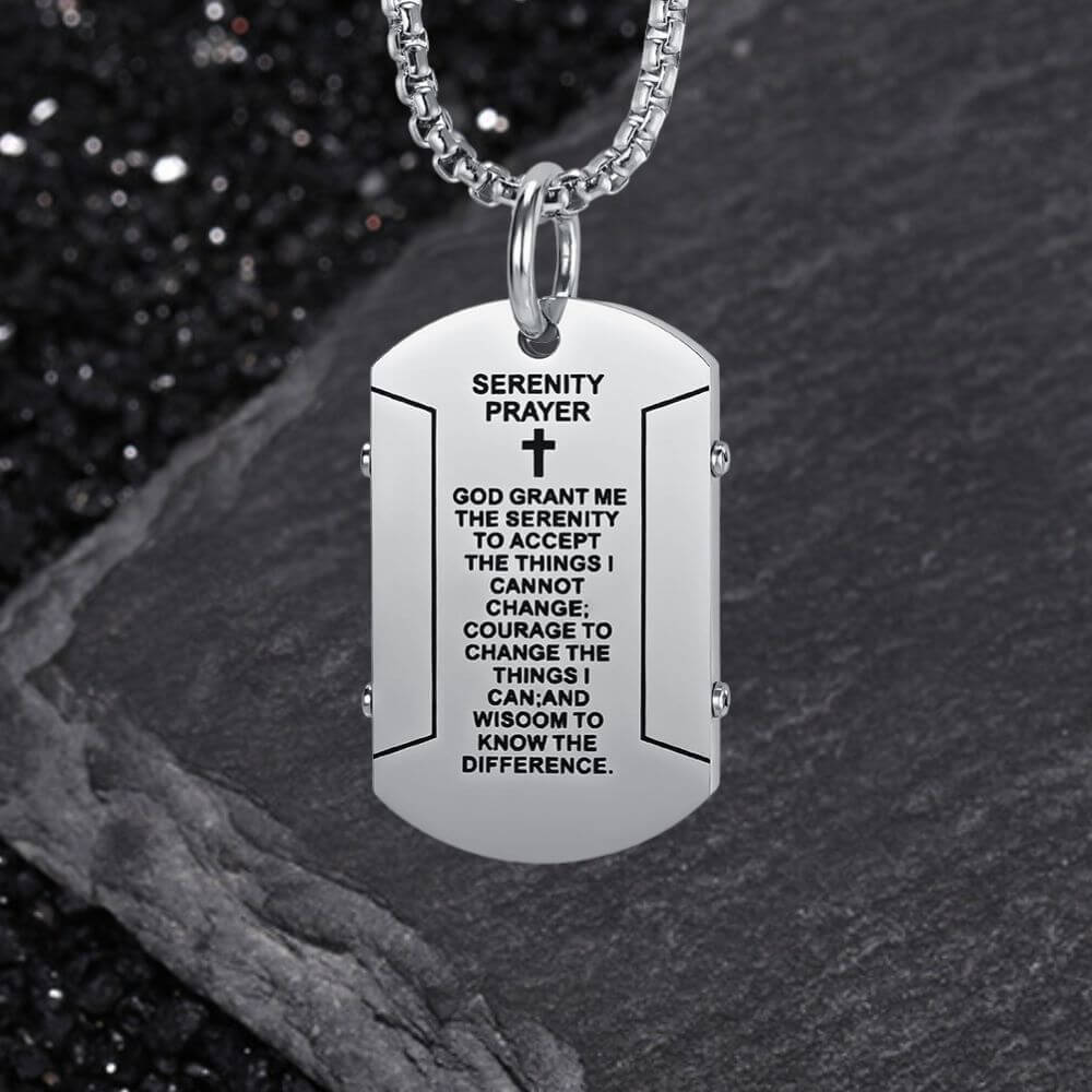 Cross Serenity Prayer Stainless Steel Military Tag Pendant | Gthic.com