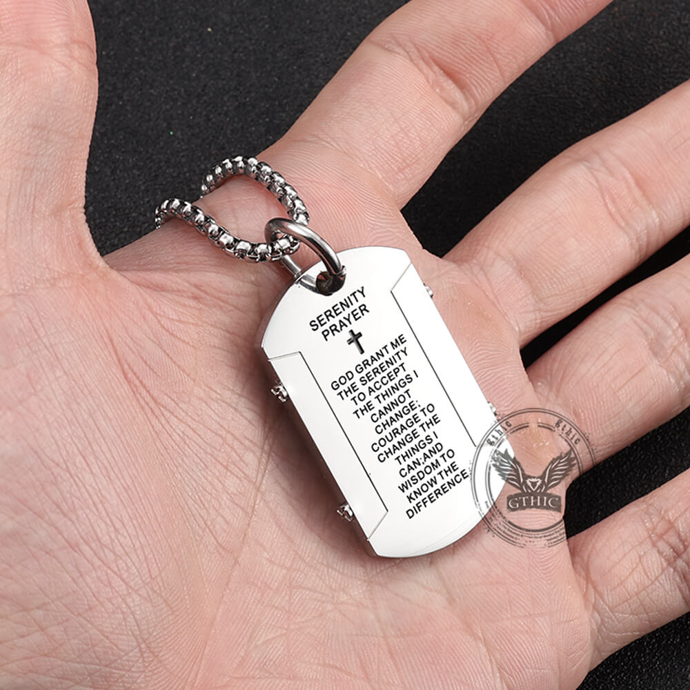 Cross Serenity Prayer Stainless Steel Military Tag Pendant | Gthic.com
