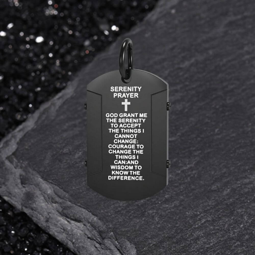 Cross Serenity Prayer Stainless Steel Military Tag Pendant