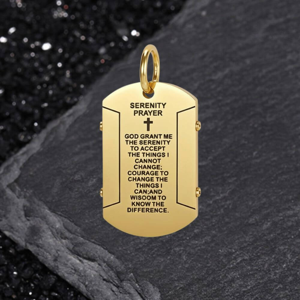 Cross Serenity Prayer Stainless Steel Military Tag Pendant