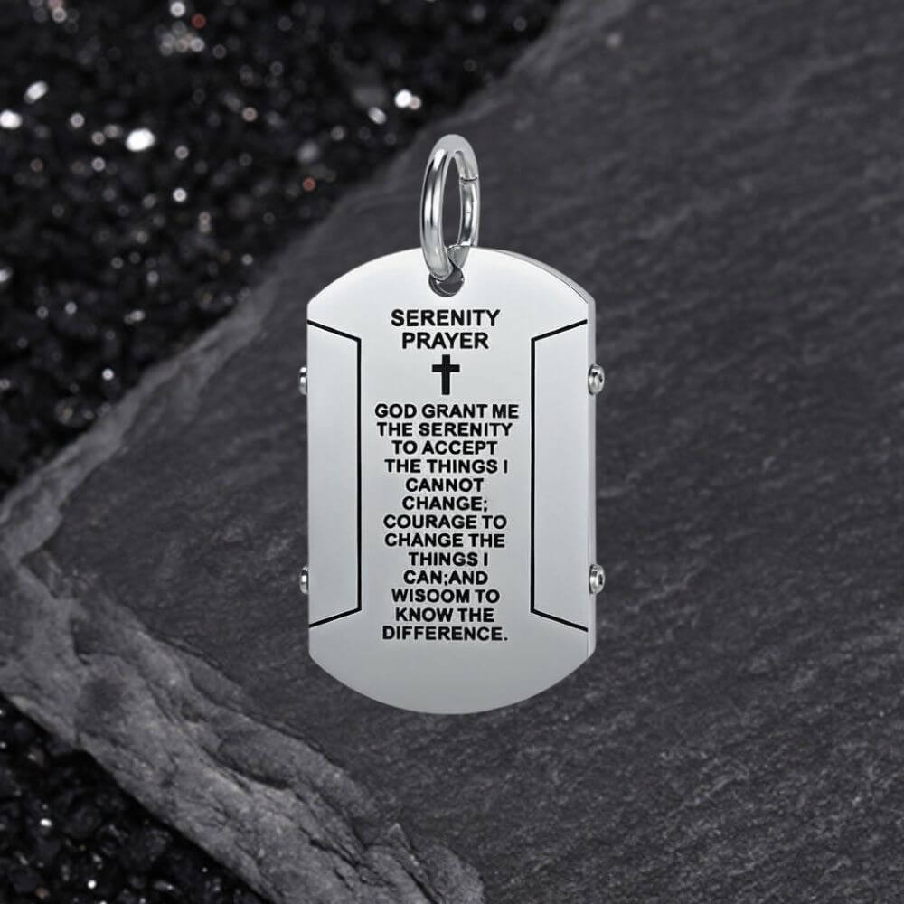 Cross Serenity Prayer Stainless Steel Military Tag Pendant