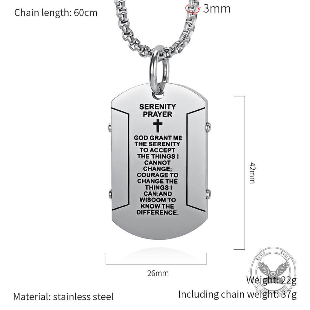 Cross Serenity Prayer Stainless Steel Military Tag Pendant