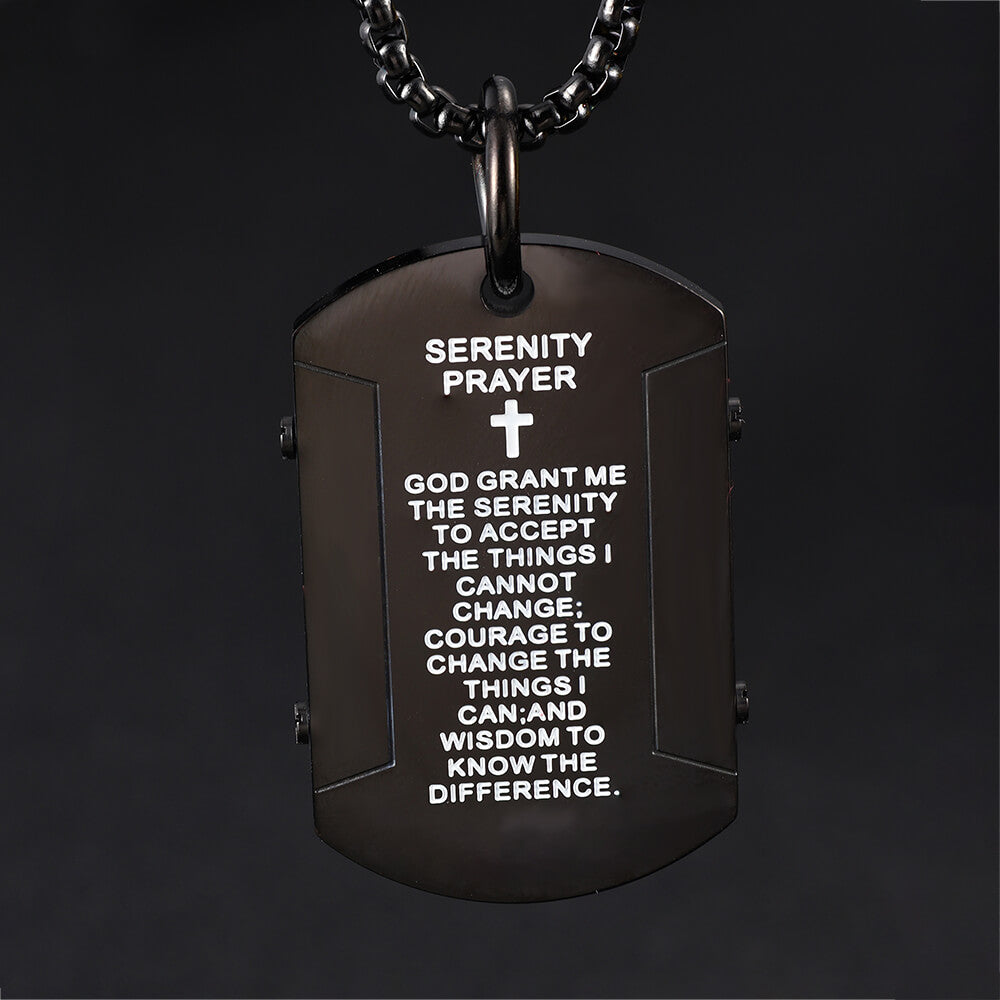 Cross Serenity Prayer Stainless Steel Military Tag Pendant