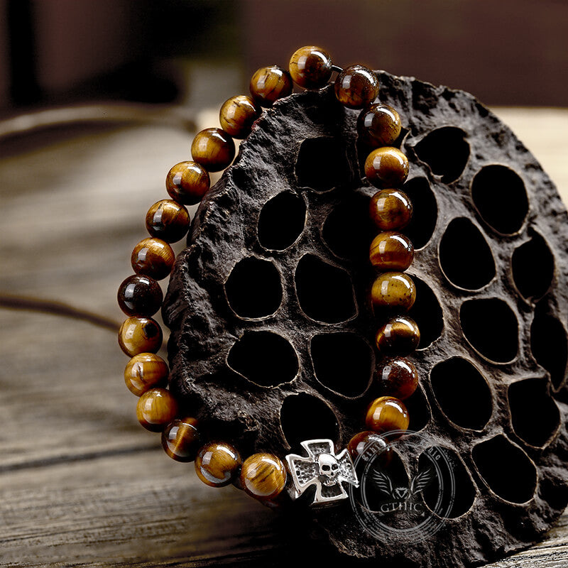 Cross Skull Stainless Steel Men's Bead Bracelet | Gthic.com