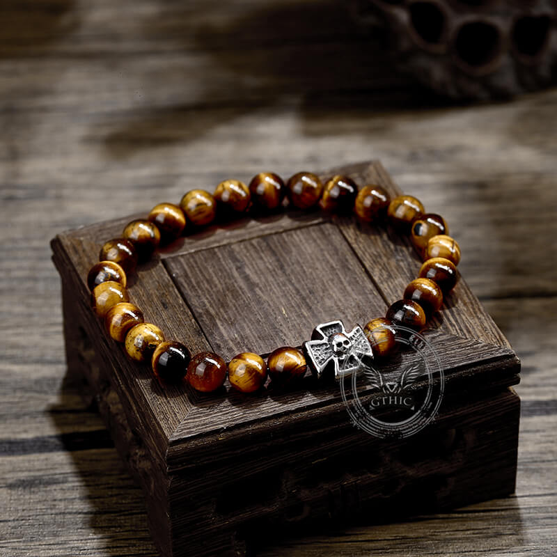 Cross Skull Stainless Steel Men's Bead Bracelet | Gthic.com