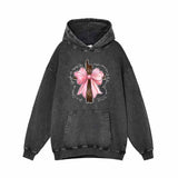 Cross With Bow Vintage Washed Hoodie | Gthic.com