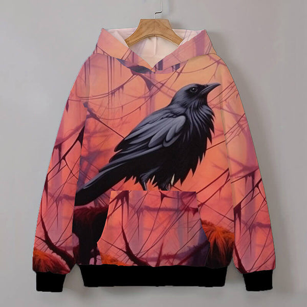 Crow Pattern Casual Cotton Blend Hoodie | Gthic.com