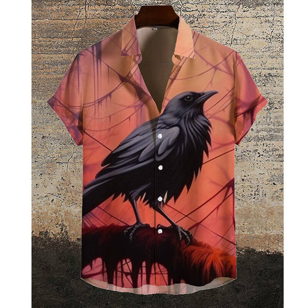 Crow Pattern Casual Short Sleeve Shirt | Gthic.com