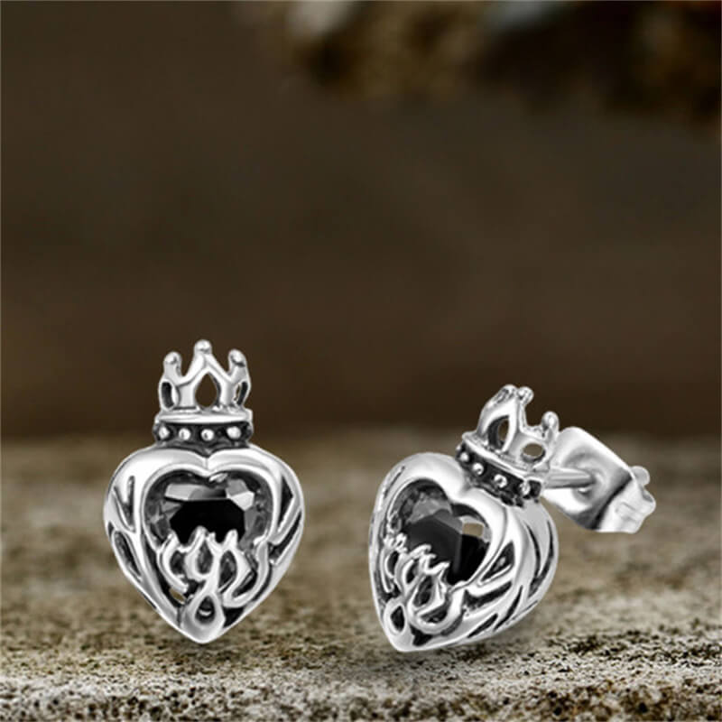 Crown Gem Stainless Steel Gothic Stud Earrings 02 | Gthic.com