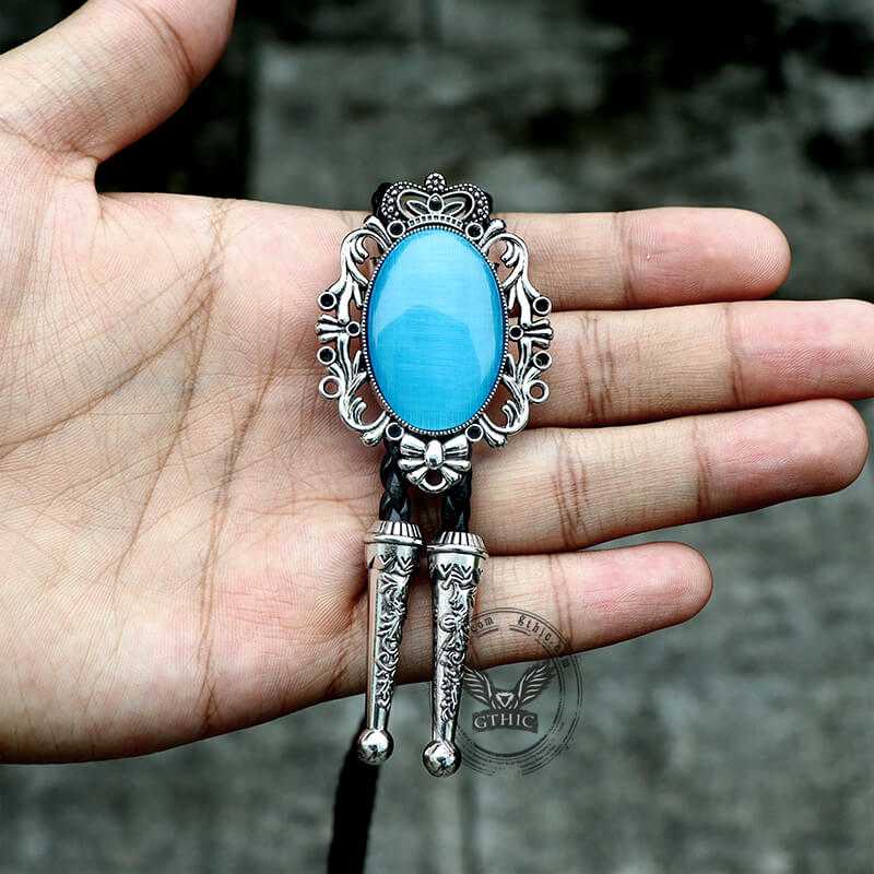 Crown Gemstone Braided Leather Bolo Tie