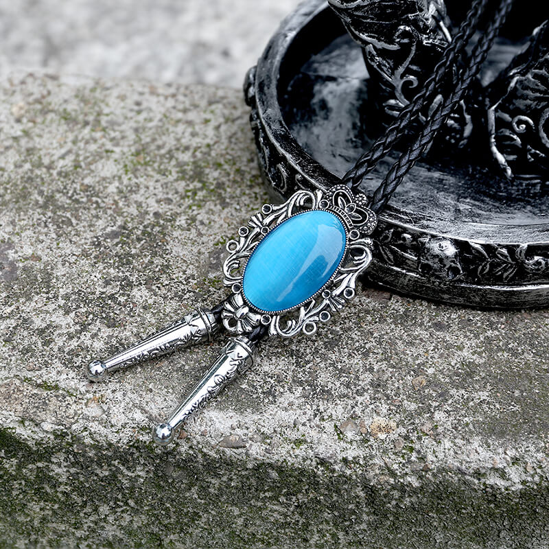 Crown Gemstone Braided Leather Bolo Tie | Gthic.com