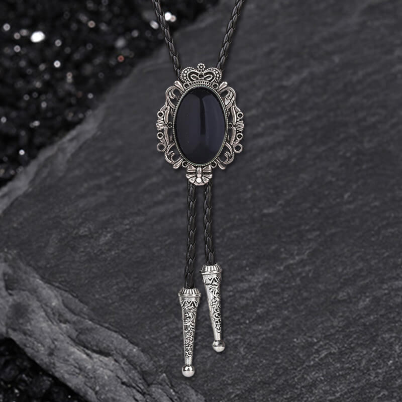 Crown Gemstone Braided Leather Bolo Tie | Gthic.com