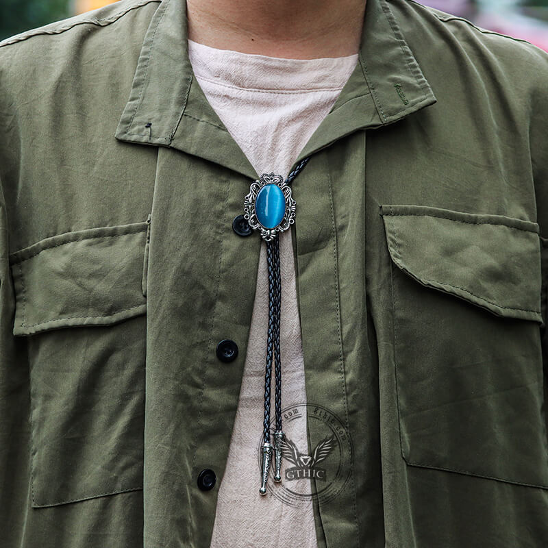Crown Gemstone Braided Leather Bolo Tie