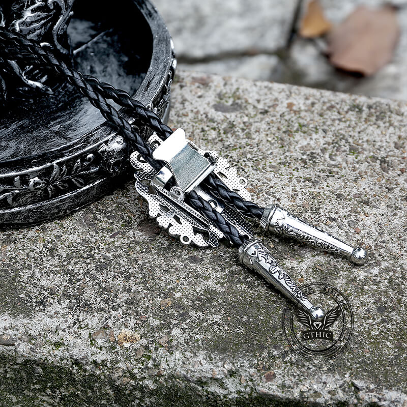 Crown Gemstone Braided Leather Bolo Tie