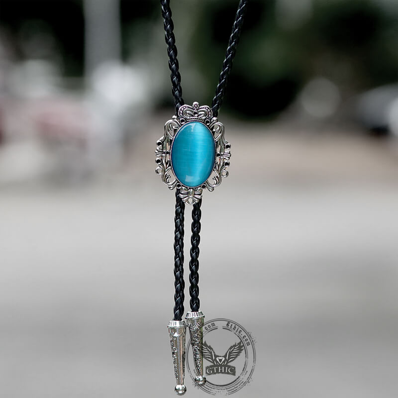 Crown Gemstone Braided Leather Bolo Tie