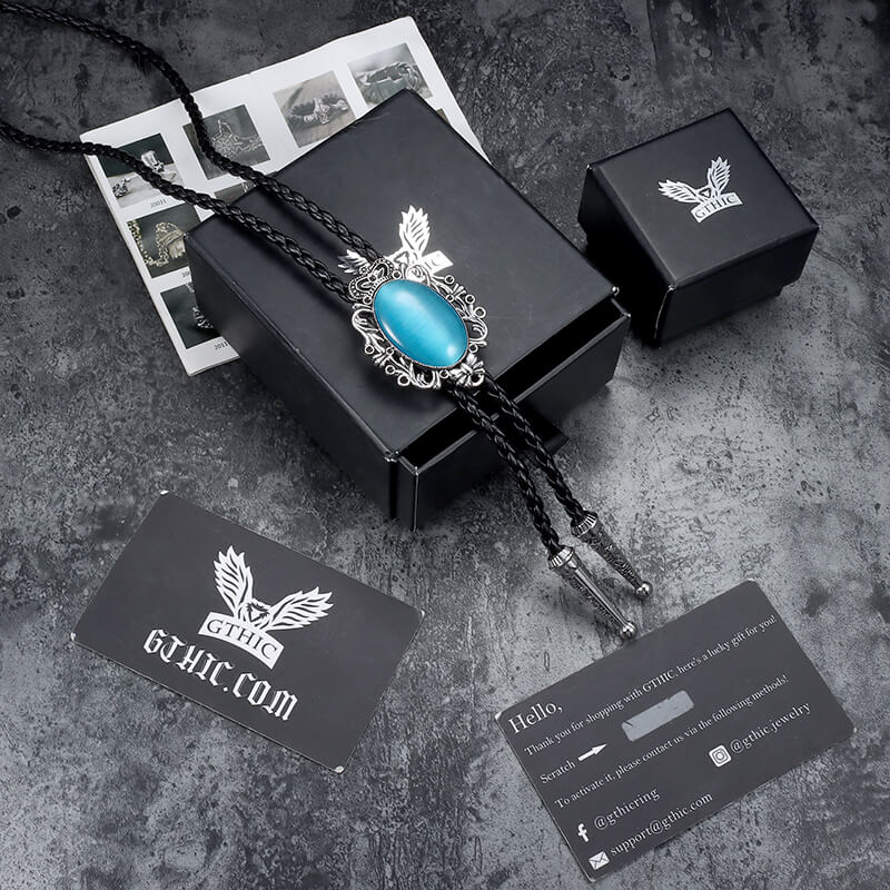 Crown Gemstone Braided Leather Bolo Tie